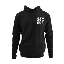 Charger l&#39;image dans la galerie, Hoodie noir pour homme avec logo MT blanc
