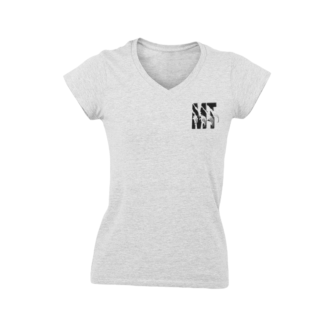 T-Shirt Blanc col v pour femme avec logo MT noir