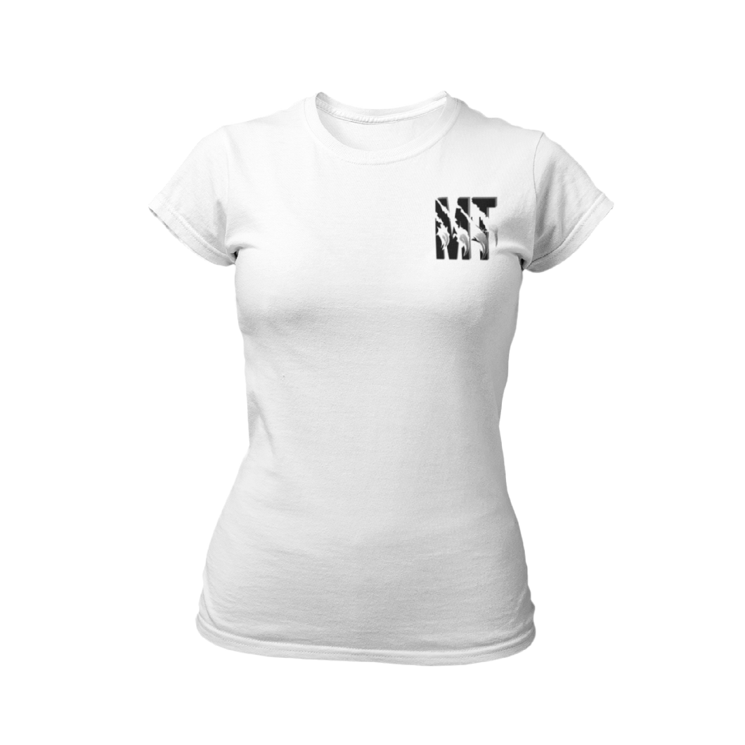 T-Shirt blanc col rond pour femme avec logo MT noir