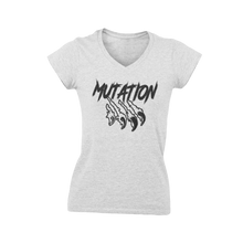 Charger l&#39;image dans la galerie, T-Shirt blanc col v pour femme avec imprimé mutation noir
