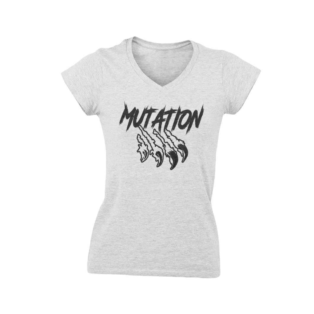 T-Shirt blanc col v pour femme avec imprimé mutation noir